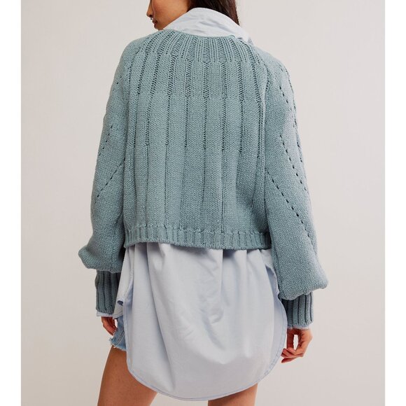 NWT FREE PEOPLE Sandre Pullover / Ancient Turquoise SZ: L - Picture 3 of 9